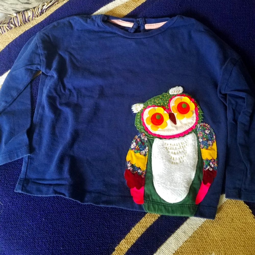 Mini Boden Navy LS owl tee, size 2-3